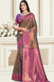 Dark Moss Green Printed Silk Broad Border Saree For Mehndi