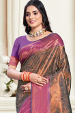 Dark Moss Green Printed Silk Broad Border Saree For Mehndi