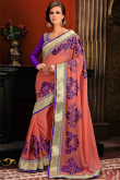 Dark Peach Georgette Saree With Raw Silk Blouse