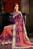 Dark Peach Georgette Saree With Raw Silk Blouse