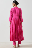 Dark Pink Cotton Silk Embroidered Angrakha Suit For Sangeet 
