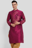 Dark Pink Dupion Silk Foil Printed Straight Cut Kurta