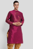 Dark Pink Dupion Silk Foil Printed Straight Cut Kurta