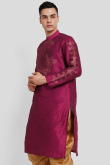Dark Pink Dupion Silk Foil Printed Straight Cut Kurta