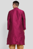 Dark Pink Dupion Silk Foil Printed Straight Cut Kurta