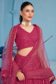Dark Pink Embroidered Georgette Panelled Style Lehenga