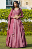 Dark Pink Georgette Embroidered A Line Lehenga