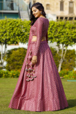 Dark Pink Georgette Embroidered A Line Lehenga