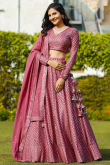 Dark Pink Georgette Embroidered A Line Lehenga