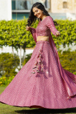 Dark Pink Georgette Embroidered A Line Lehenga