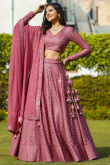 Dark Pink Georgette Embroidered A Line Lehenga