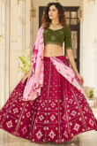 Dark Pink Georgette Embroidered Lehenga