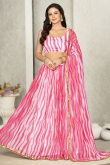 Dark Pink Georgette Printed Flared Style Lehenga