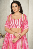 Dark Pink Georgette Printed Flared Style Lehenga