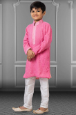 Dark Pink Georgette Resham Thread Embroidered Boy's Kurta Churidar