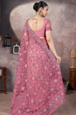 Dark Pink Net Embroidered Fancy Saree for Festival 