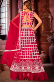 Dark Pink Net Embroidered Lehenga