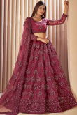 Dark Pink Net Embroidered Lehenga