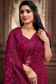 Dark Pink Net Embroidered Saree
