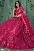 Dark Pink Net Lehenga With Sequins Work For Weddings