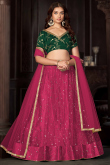 Dark Pink Net Sequins Embroidered Panelled Style Lehenga 