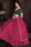 Dark Pink Net Sequins Embroidered Panelled Style Lehenga 