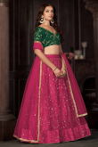 Dark Pink Net Sequins Embroidered Panelled Style Lehenga 