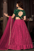 Dark Pink Net Sequins Embroidered Panelled Style Lehenga 