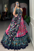 Dark Pink Tussar Silk Printed Flared Style Chaniya Choli