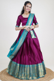 Dark Pink Weaved Zari Silk South Indian Style Lehenga 