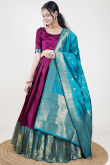 Dark Pink Weaved Zari Silk South Indian Style Lehenga 