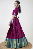 Dark Pink Weaved Zari Silk South Indian Style Lehenga 