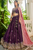 Dark Purple A Line Tissue Embroidered Lehenga For Wedding 