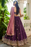 Dark Purple A Line Tissue Embroidered Lehenga For Wedding 