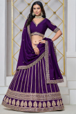 Dark Purple Art Silk Resham Embroidered Panelled Style Lehenga