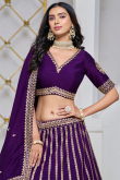 Dark Purple Art Silk Resham Embroidered Panelled Style Lehenga
