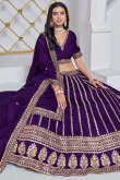 Dark Purple Art Silk Resham Embroidered Panelled Style Lehenga