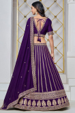 Dark Purple Art Silk Resham Embroidered Panelled Style Lehenga