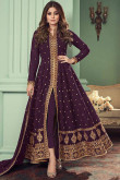 Dark Purple Georgette Designer Anarkali Suit With Zari Work