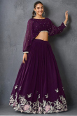 Dark Purple Georgette Embroidered A Line Ready Made Lehenga