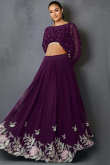 Dark Purple Georgette Embroidered A Line Ready Made Lehenga
