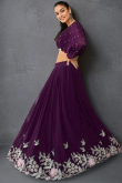 Dark Purple Georgette Embroidered A Line Ready Made Lehenga