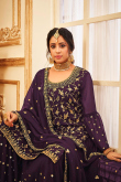 Dark Purple Georgette Embroidered Lehenga Choli
