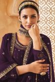 Dark Purple Georgette Embroidered Long Choli Lehenga 