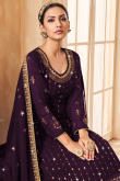 Dark Purple Georgette Embroidered Long Choli Lehenga 