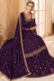 Dark Purple Georgette Embroidered Long Choli Lehenga 