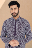 Dark Purple Georgette Embroidered Men Kurta Pajama