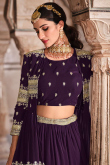 Dark Purple Georgette Jacket Style Lehenga