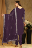 Dark Purple Georgette Sequins Embroidered Straight Cut Suit