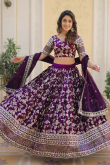 Dark Purple Silk Zari Weaved Flared Style Lehenga